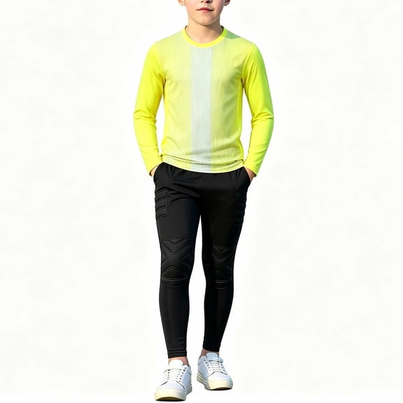 Kids Goalkeeper Uniform, Multicolor Long Sleeve Football Training Set, Soccer Goalie Jersey & Pants For Boys & Girls Yellow 11-12 Years
