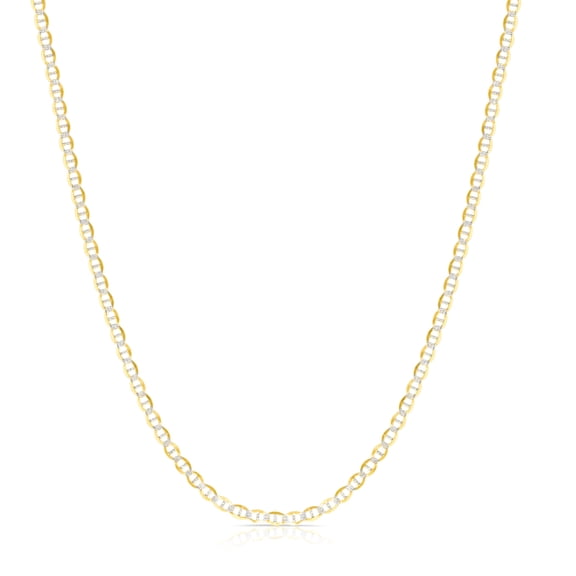 Floreo 10k Yellow Gold and White Gold 4mm Two-Tone Solid Mariner Link Chain Necklace 16 Inch