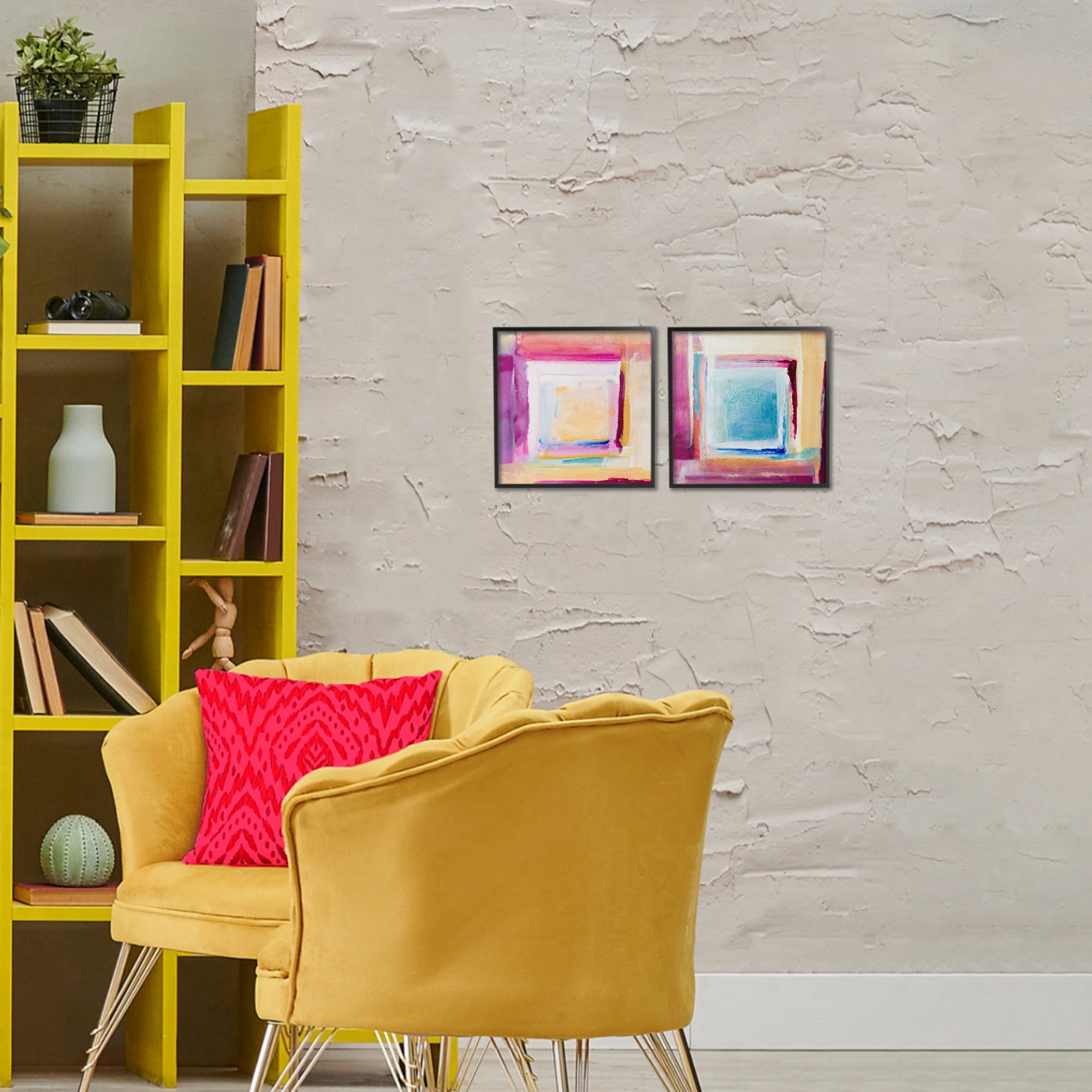 Stupell Industries Pink & Yellow New Day 2 Piece Black Framed Giclee Art Set, design by Lanie Loreth
