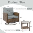 thumbnail image 3 of Outdoor 3-Piece Tan Swivel Chairs & Side Table Patio Set Handmade Rattan Bistro Set with Dark Gray Cushions, 3 of 7