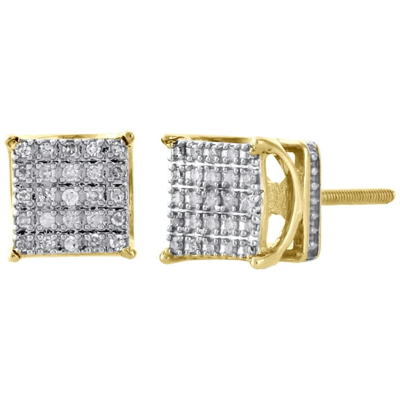 10K Yellow Gold Round Diamond Basket Small 4 Prong Square Stud Earrings 0.15 CT.