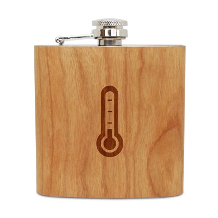 - Thermometer 6 Oz Wooden Flask (Cherry), Stainless Steel Body, Handmade In Usa