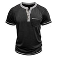 thumbnail image 5 of European Color Blocked Men's Casual Short-Sleeved T-Shirt - Button Open Neck, Pocket Design, 5 of 5