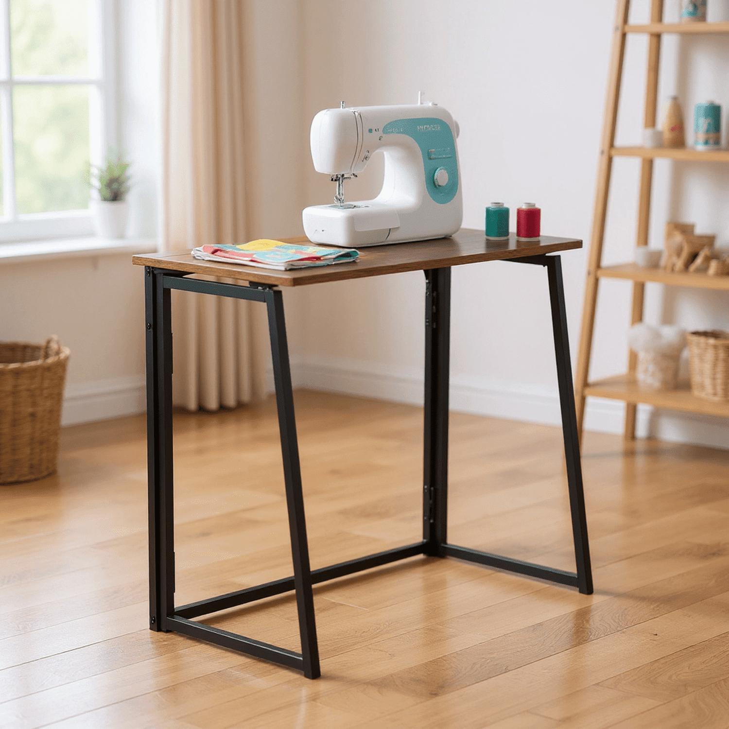 Homy Casa Folding Desk for Home Office, 31.5 Inch Compact Foldable Computer Writing Table, Portable Craft Sewing Table for Small Spaces, Vintage
