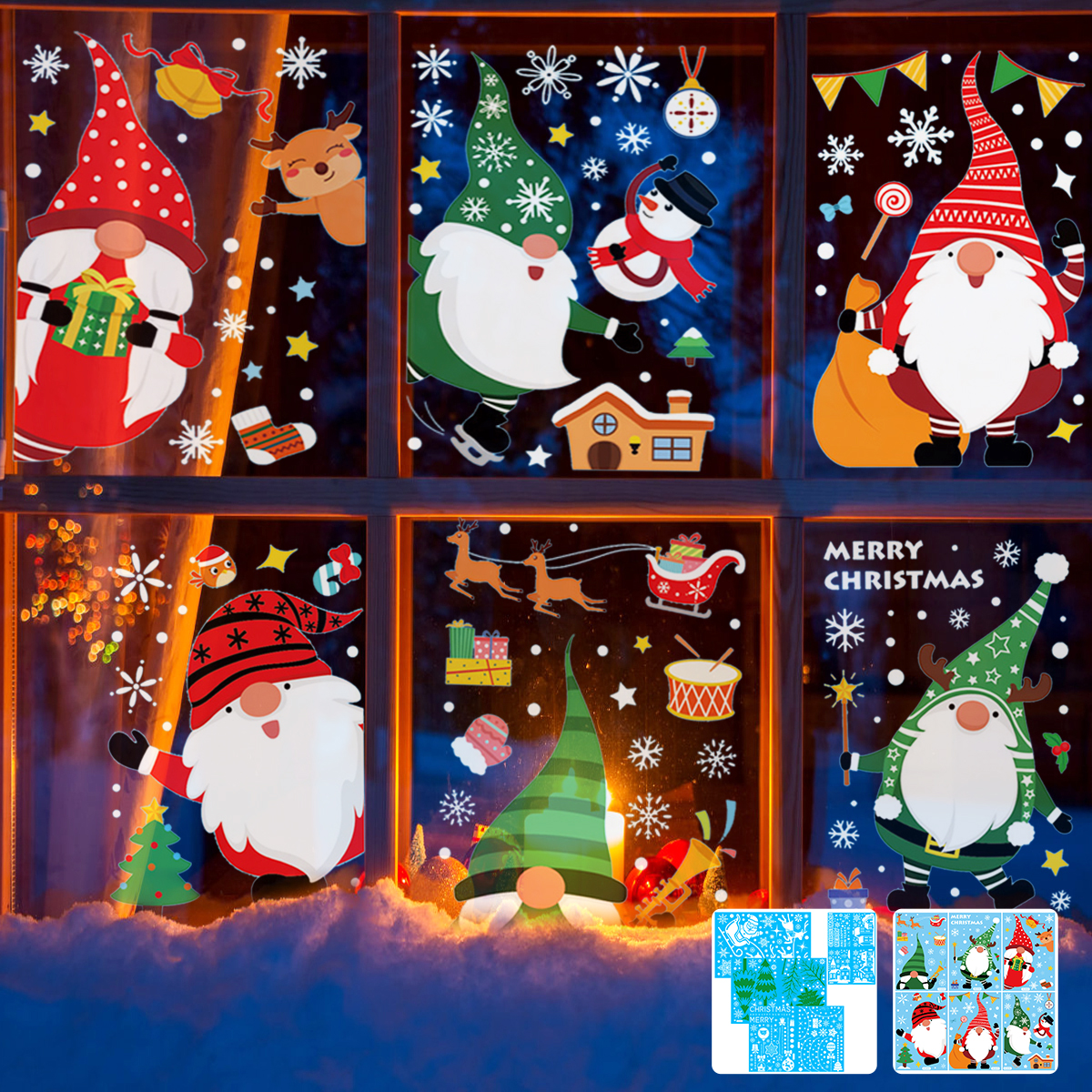 THRENS Christmas Window Stickers Reusable Snowflake Window Clings