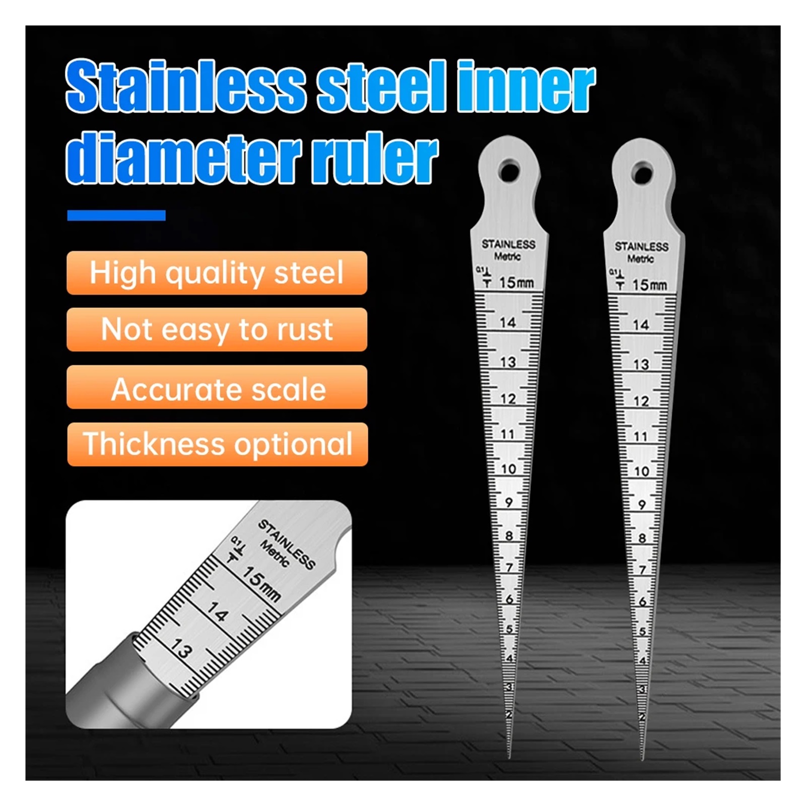 1PC Taper Gauge Feeler 1-15mm Stainless Steel Gap Hole Measuring Tool Double Side Wedge Aperture Scale ,Corrosion-Resistant