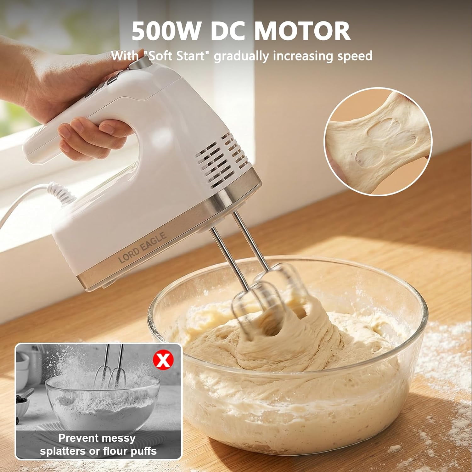 9-Speed Digital Hand Mixer with 500W Motor, Lightweight Electric Beater for Cake Baking, Includes 6 Accessories and Waterproof Storage Bag