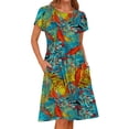 thumbnail image 3 of UVN Womens Summer Dresses Short Petal Sleeve Crew Neck Midi Sundress for Women A-Line Flowy Dress with Pocket, 3 of 8