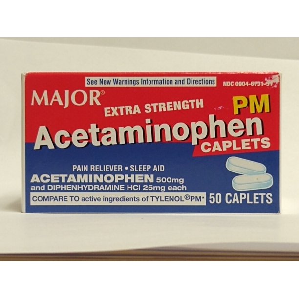 Major Acetaminophen PM Extra Strength Caplets, 500 MG with Diphenhydramine HCI 25 MG, 50 Count