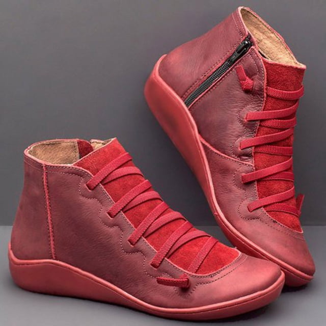Xihbxyly Zapato Plano Informal de Cuero con Cordones y Cremallera Lateral para Mujer, Punta Redonda