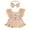 Apricot, variant on Suealasg Newborn Baby Girl 2Pcs Summer Outfits Lace Sleeve Round Neck Ruffle Romper with Headband Set Infant Birthday Photoshoot Clothes 0-18 Months