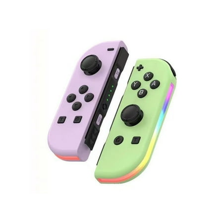 Switch Wireless Controllers with LED Light Replacement Wireless Gamepad Joy-con Dual Vibration (Purple&Green)
