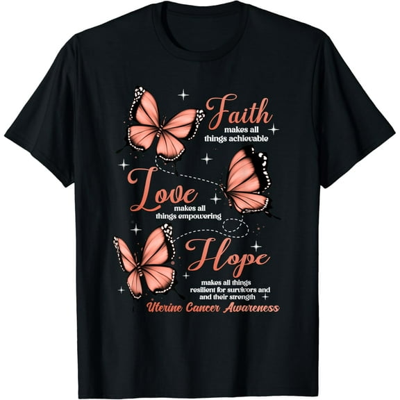 Sam Soft Faith Love Hope Butterfly Uterine Cancer Awareness Gifts T-Shirt
