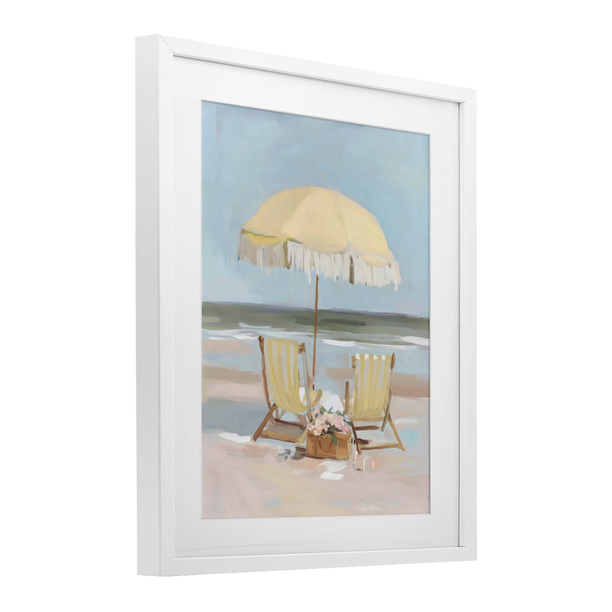 Stupell Industries Yellow Chairs Beach Relaxation White Framed Print Under Glass, design by Sisi and Seb