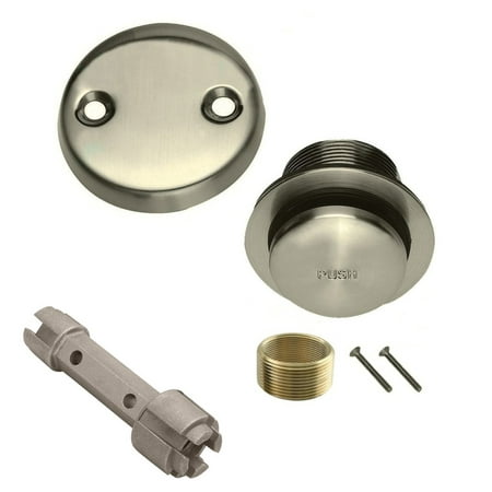 Brushed Nickel Toe Touch Conversion Kit Tub Drain Solid Brass Construction And Removal Tool