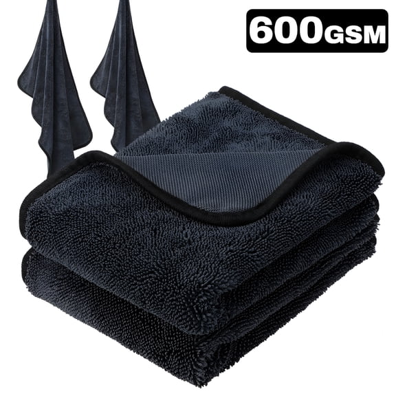 AUQ 2 Pack Microfiber Towels for Cars,600Gsm Large 16"X24" Microfiber Cleaning Cloth for Drying/Detailing,Ultra Absorbent,No Streaks,Wash Drying Towel for Auto,Glass,Interior,Housecleaning