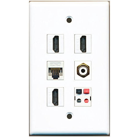 RiteAV - 3 HDMI 1 Port RCA White 1 Port Cat5e Ethernet White 1 Port Speaker Wall Plate