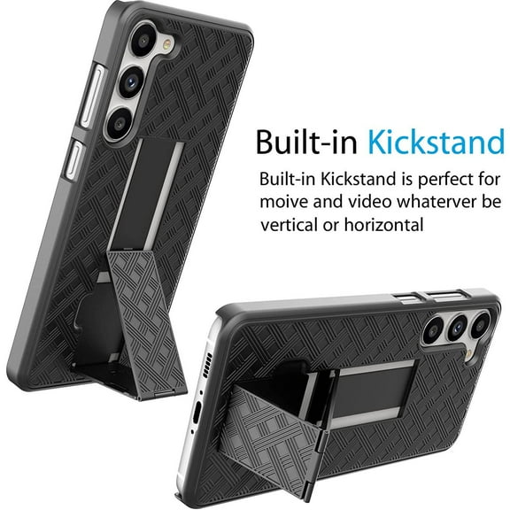 Galaxy S23 Plus Case,S23 Plus 5G Holster Clip, Tekcoo [Tstraw] Hard Shell [Kickstand] Secure Locking Belt Swivel Clip Defender Carrying Full Body Ultra Slim Case Cover For Samsung S23 Plus- Black