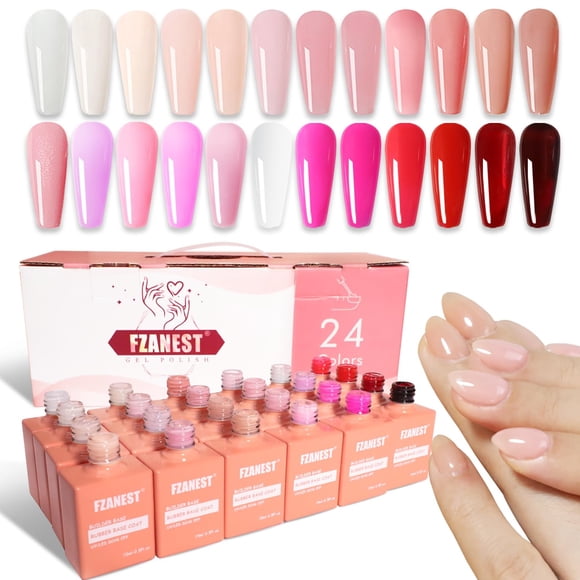 FZANEST Gel de uñas constructor de base de goma, 24 colores * 15 ml, producto de salón, gel de estructura suave para uñas, mejora la extensión, gelatina, base de color rosa nude natural, superposición