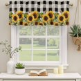 thumbnail image 3 of 2 Panels Sunflower Checkered Valance for Windows, Black Buffalo Plaid Pastoral Flowers Light Filtering Kitchen Curtains, Rod Pocket Window Treatment Curtain Valances for Living Room Bedroom, 54"x18", 3 of 9