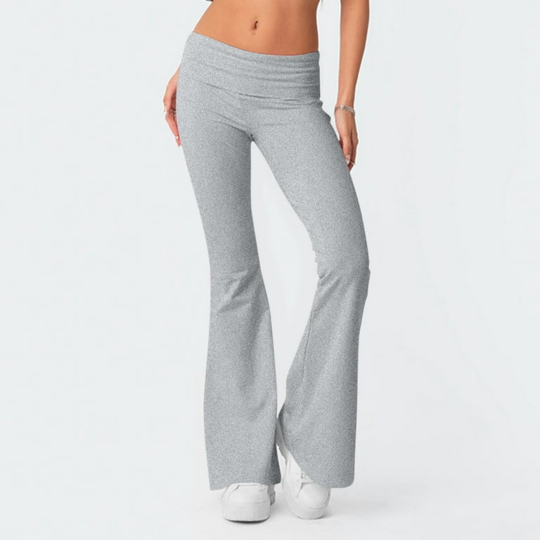 Susanny Cotton Leggings for Women Low Rise Fold Over Wide Leg Lounge Pants  Yoga Elastic Waist Y2k Clearance Casual Petite Trousers Light Gray XS