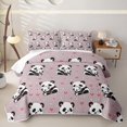 thumbnail image 2 of Manfei Kawaii Panda Bed Spread Queen, Cartoon Love Heart Queen Coverlet Set, Dusty Pink, 3pcs, 1 Quilt and 2 Pillowcases, 2 of 7