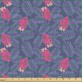 thumbnail image 2 of Tropical Fabric by the Yard, Exotic Flowers and Royal Fern Leaves Paradise Foliage Holiday Thematic, Decorative Upholstery Fabric for Sofas and Home Accents, Hot Pink and Purple by Ambesonne, 2 of 5