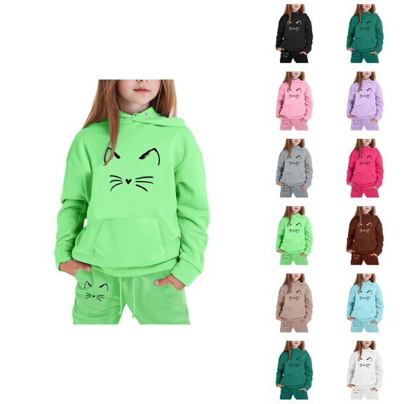 Girls Boys Sweatsuit Cute Cat Sweatshirt and Jogging Sweatpants 2 Piece Matching Jogger Set Boys Girls Jogging Suits