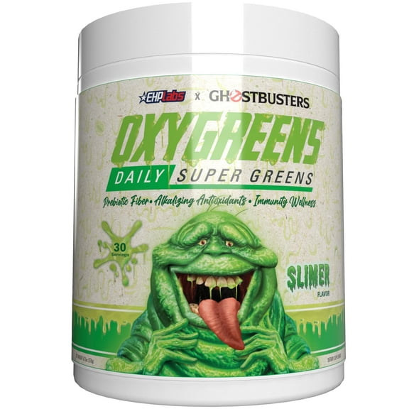 EHP Labs x Ghostbusters OxyGreens Super Greens Powder - Spirulina & Chlorella Superfood, Green Juice Powder with Prebiotic Fibre, Antioxidants & Immunity Support, 30 Serves (Slimer Lime)