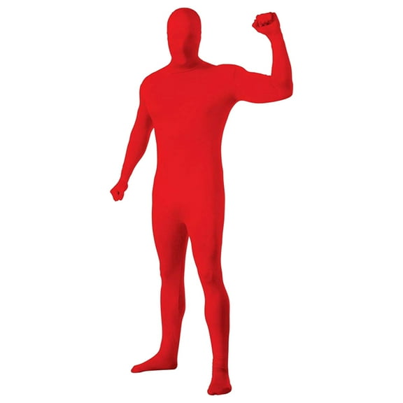 Rubies Mens Red Hooded Full Body Stretch Jumpsuit Costume Jumper Bodysuit Large