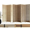 thumbnail image 5 of THY COLLECTIBLES Decorative Freestanding Wood Frame Reed Woven 4 Panels Hinged Semi Privacy Panel Screen Portable Folding Room Divider (Carbonized Color), 5 of 5