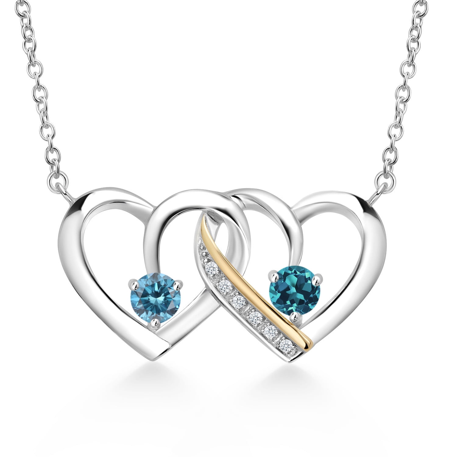 925 Silver and 10K Yellow Gold Blue Lab Grown Diamond and London Blue Topaz and Lab Grown Diamond Necklace for Women | 0.66 Cttw | Gemstone April Birthstone | Round 4MM | With 18 inch Silver Chain