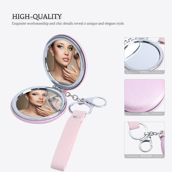 Double Mirror Key Ring Keychain Mini Purses Portable Vanity Pink Metal Travel