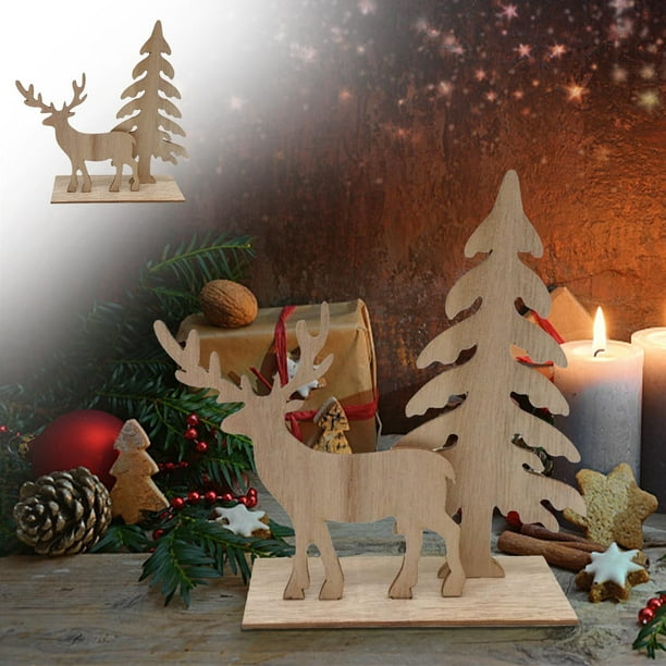 xihome Adorno navideño de reno de madera, hecho a mano, decoracin para chimenea.