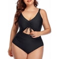 thumbnail image 3 of Aayomet Plus Size Swimsuit for Women Tummy Control Ruched Swimwear Halter Bathing Suit,Black XXL, 3 of 4