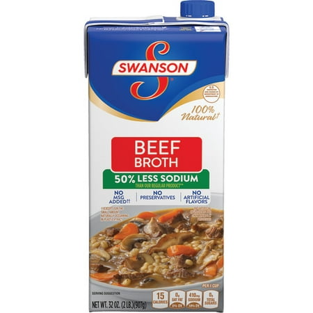 Swanson 50% Less Sodium Beef Broth, 32 oz.