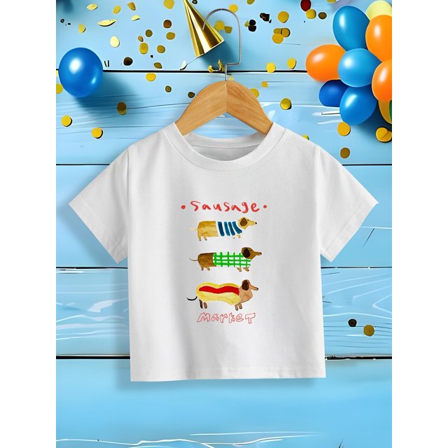 Camiseta de manga corta con cuello redondo y estampado de perros de verano para niño y niña. Camiseta de algodón de manga corta con cuello redondo, corte holgado informal, lavable a máquina, ideal p