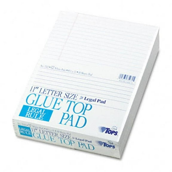 Tops  Glue Top Ruled Pads Legal Rule - White - Pack of 12 50-Sheet Pads