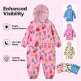 thumbnail image 4 of Girls Rain Suit Toddler Hooded Rainsuit One Piece Coveralls Raincoat Poncho Full Body Rain Gear for Kids 1-7 Years, 4 of 8