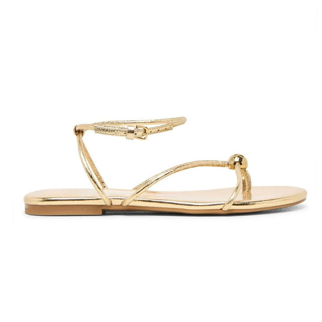 Sandalias planas con tiras doradas XBKXMK para mujer con punta abierta