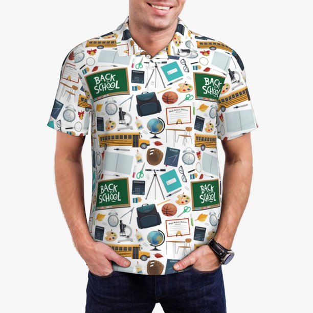 Balery Back To School A Camisa Polo de Hombre con Estampado, de Manga Corta y Tejido Medio, Camisa Tipo Golf Polo-X-Large