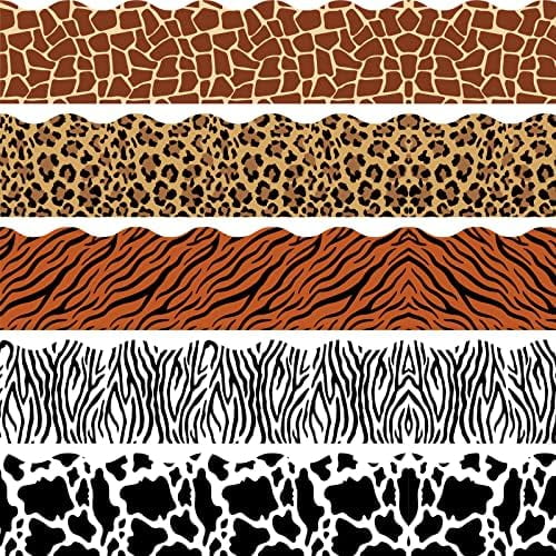 60 Pcs Animal Print Bulletin Board Border Safari Jungle Bulletin Board Decorations Leopard Zebra Tiger Giraffe Cow Bulletin Board Border Back to School Decoration Borders for Classroom Party Supplies