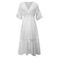 thumbnail image 6 of Women Fashion White Deep V Lace Splicing Dress Wedding Party Elegant Dress plus Size Dresses for Women Summer Wrap Dresses Summer Midi Dress for Women Dress Casual Summer Short Sleeve Solid Tie Dress, 6 of 7