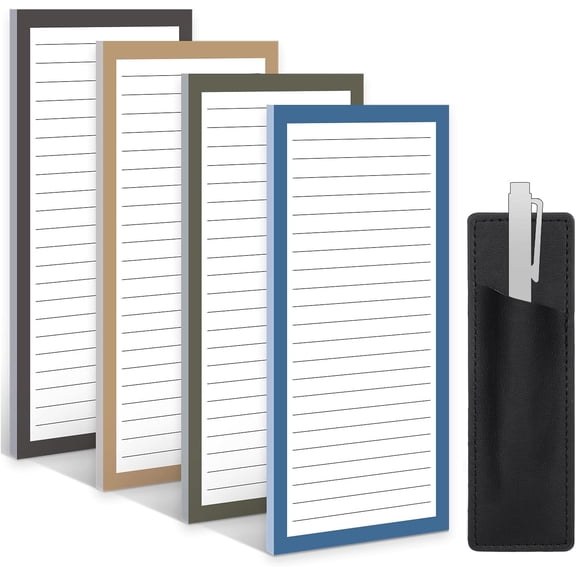 4 Pack Magnetic Note Pad for Fridge with Pen Holder, Totally 200 Sheets Magnetic To Do List, Grocery List, Shopping List, Memo Pads for Refrigerator（Dark Color）