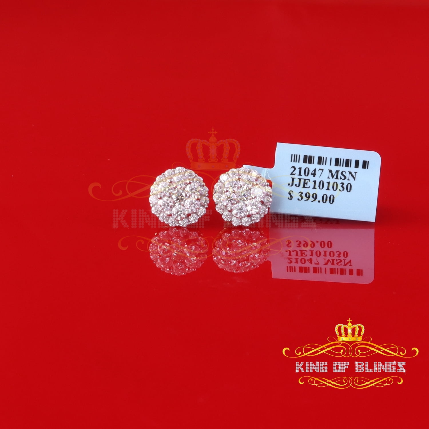 King of Bling's Men's/Womens 925 Silver Yellow 1.66ct VVS 'D' Moissanite Round Stud Earrings