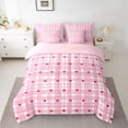 thumbnail image 2 of Manfei Girly Pink Buffalo Bedding Comforter Set 7pcs for Teens, Cute Cartoon Love Heart Queen Bedding Sets, Kawaii Princess Style Reversible Queen Sheet Sets, Luxury Bedroom Decor, 2 of 7