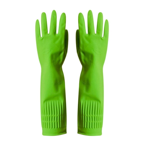 Rubber Cleaning Gloves for Household - Reusable Dishwashing Gloves for Kitchen, Flexible Durable & Waterproof,Oil-repellent Gloves Lengthened Anti-slip Household Solid Color Gloves ,Green (L)