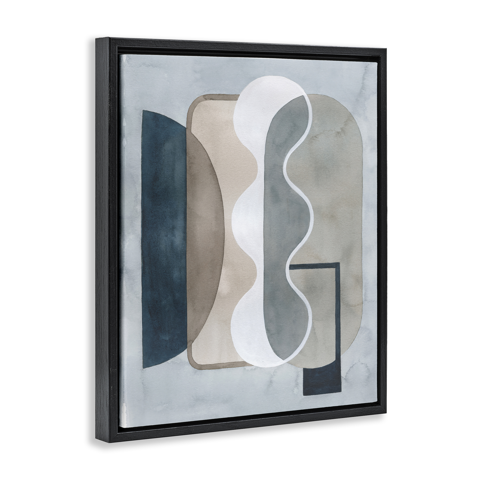 Stupell Industries Wavy Opaque Shapes Abstract Painting Black Floater Framed Canvas Art Print Wall Art, 25 x 31