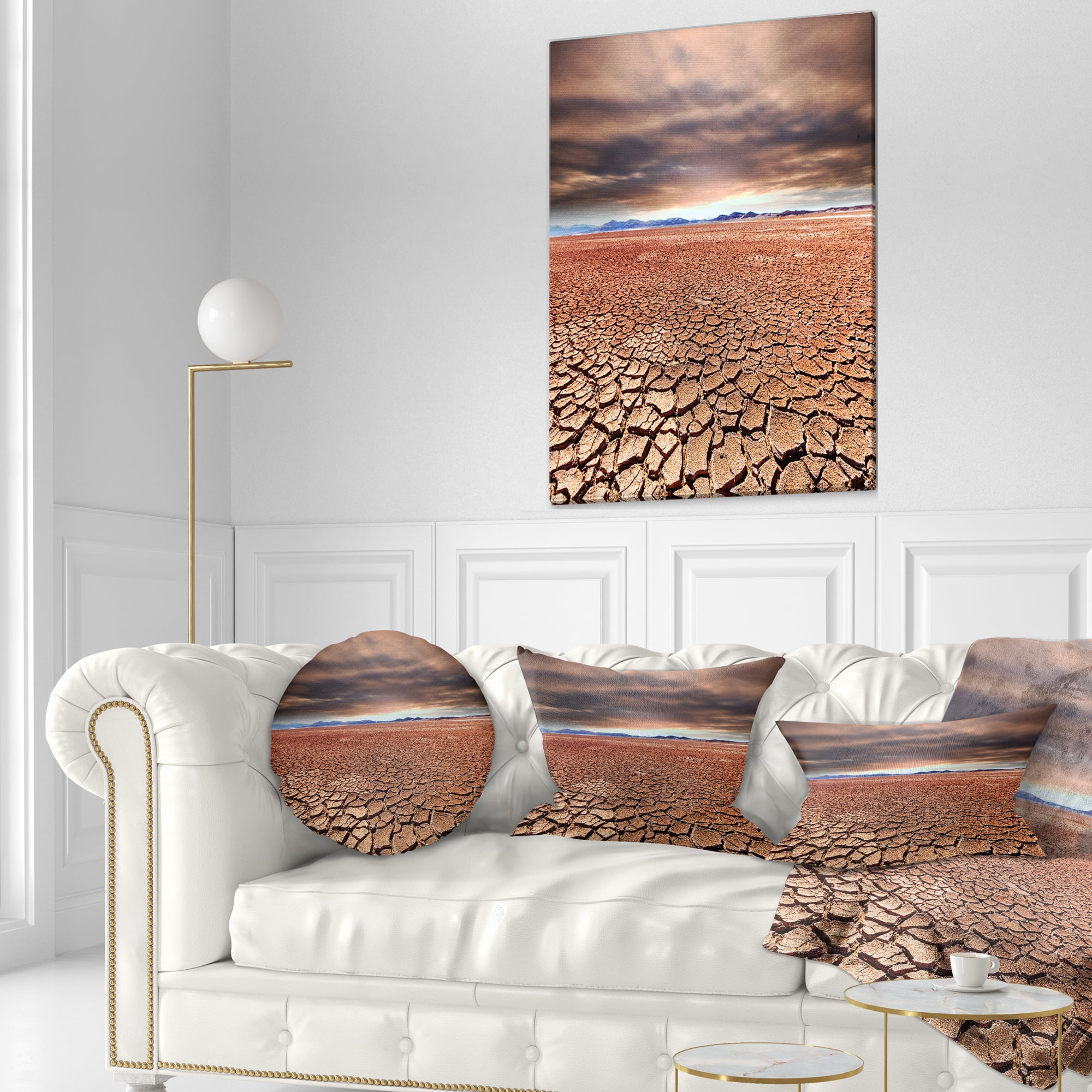 Designart Drought Land under Cloudy Sky - African Landscape Printed Throw Pillow - 12x20