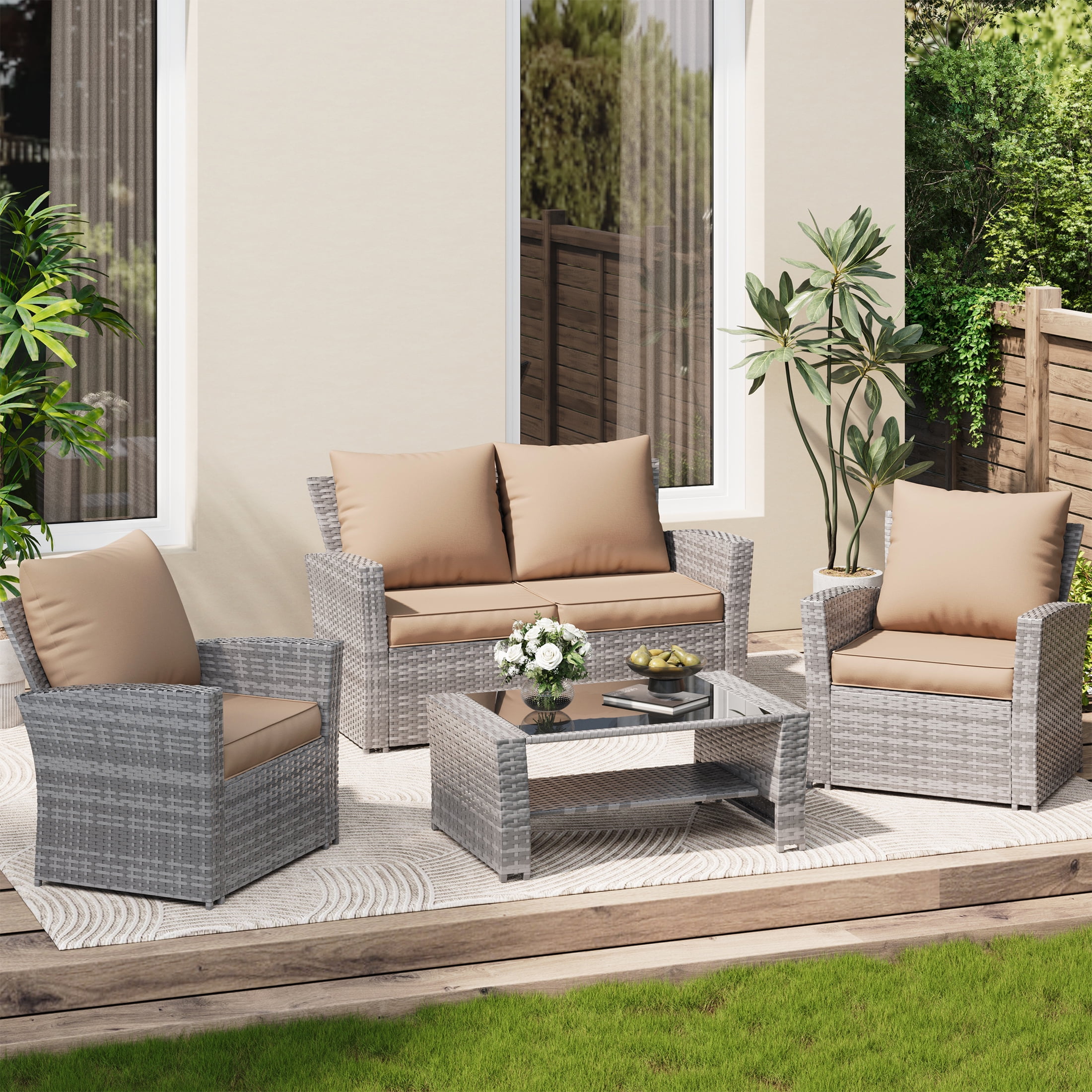 UDPATIO Outdoor Cushions for Patio Furniture, 4'' Replacement Cushions for Outdoor Furniture, Set of 4 Water-Resistant Outdoor Sectional Cushions for Sofa Couch Chair (Beige)